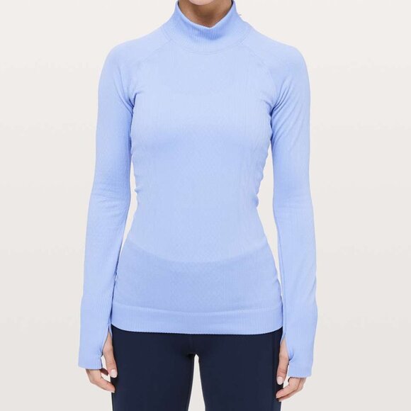 Lululemon Hydrangea Blue Rest Less Mock Neck Long Sleeve Top - Picture 1 of 9